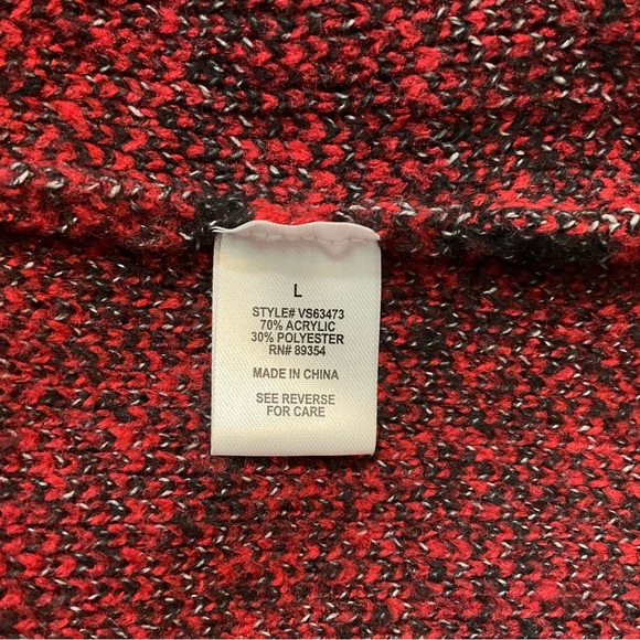 ADRIENNE VITTADINI Red Black Jacquard Coatigan Sweater Jacket With Fringe - Picture 3 of 6
